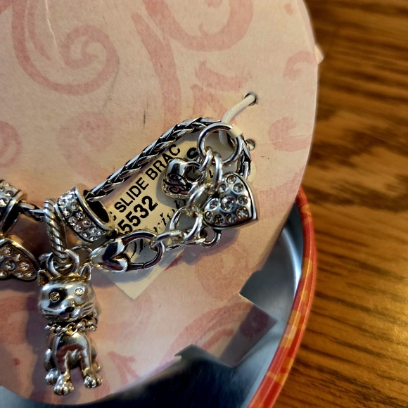 BRIGHTON "ABC Slide Bracelet" W/ Kitty & Crystal Spacer Charms WHIMSICAL! - Picture 3 of 6